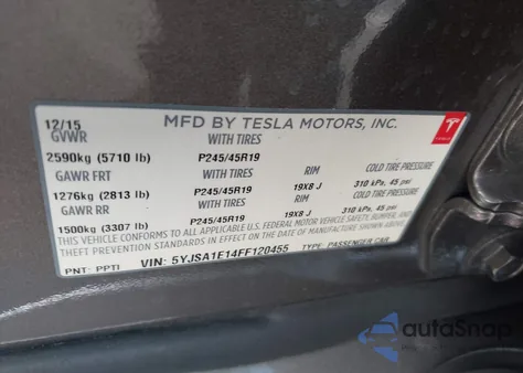 2015 Tesla Model S из США, поврежденный, VIN 5YJSA1E14FF120455